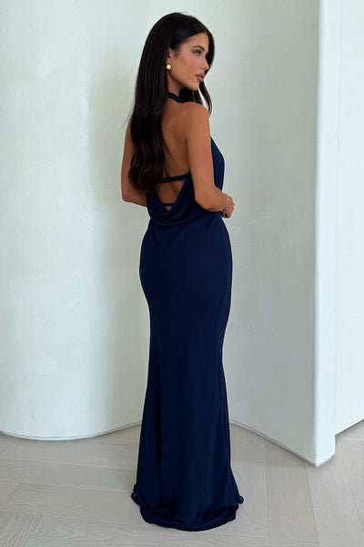 Amedeo Plunge Halter Neck Maxi Dress
