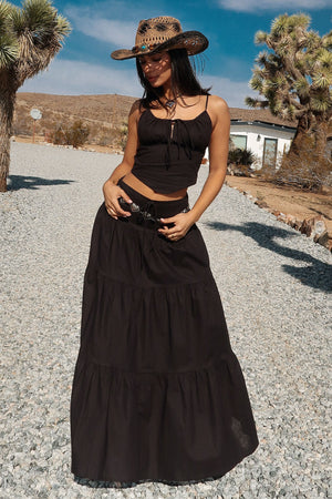 Barbados Linen Maxi Skirt - Black