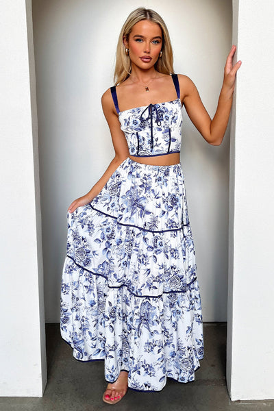 Joy Tiered Maxi Skirt - Blue Floral – Thats So Fetch UK