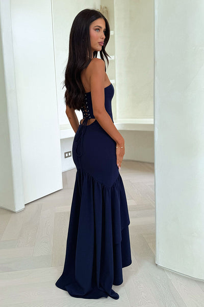 strapless corset maxi dress in navy Strapless Corset A Line Maxi Dress Navy Blue
