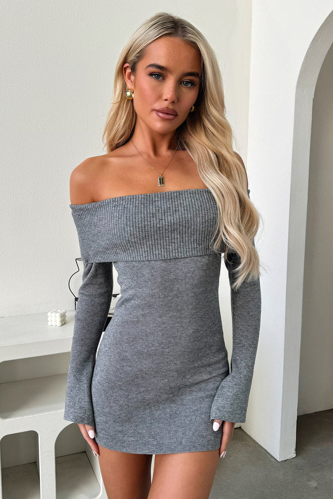 Aaliyah Off Shoulder Knit Mini Dress - Grey Thats So Fetch UK Aaliyah Off Shoulder Knit Mini Dress - Grey Thats So Fetch UK