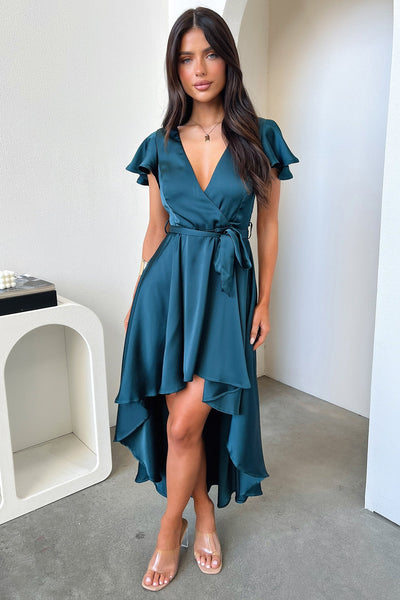 Amelia Satin Midi Dress - Emerald