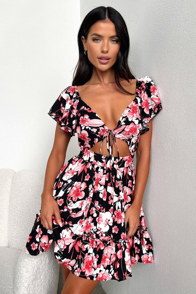 Arielle Dress Black Pink Floral Thats So Fetch UK