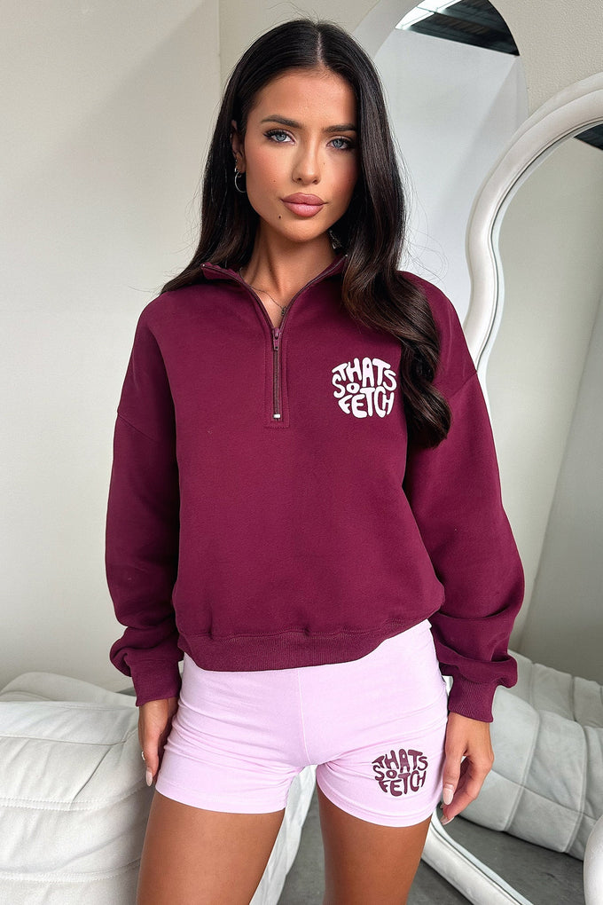 Burgundy half zip sweater top
