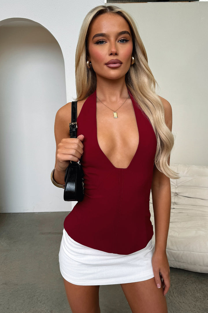 Bindi Halter Top - Burgundy