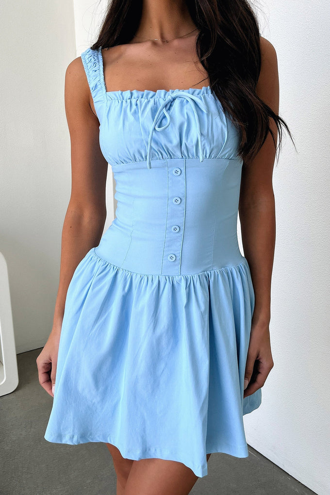 Carisa ruffle dress deals in pastel blue