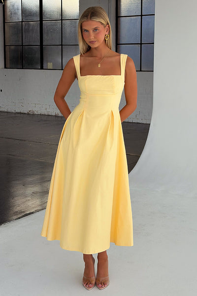 Chantelle Square Neck Midi Dress - Yellow