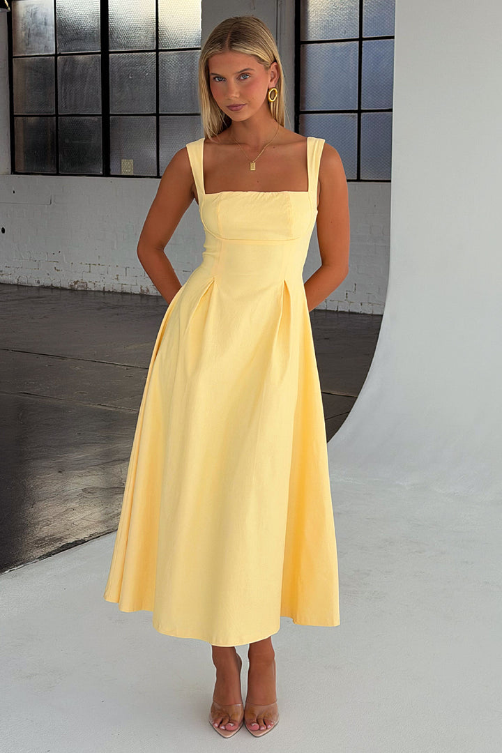 Chantelle Square Neck Midi Dress - Yellow