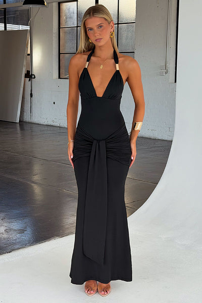 Elise Halter Neck Maxi Dress - Black
