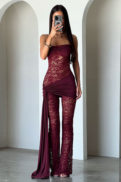 Elle Lace Jumpsuit - Burgundy