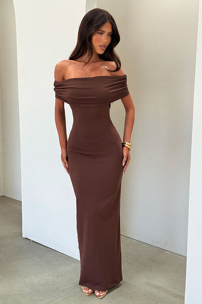 Jackie Off-Shoulder Maxi Dress - Brown