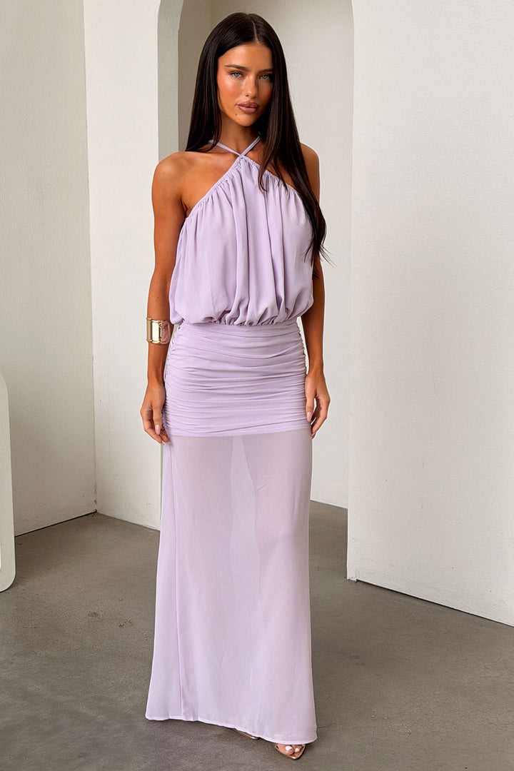 Milly Halter Neck Maxi Dress - Purple
