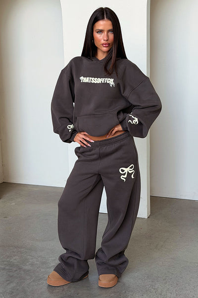 Sadie Bow Wide Leg Sweatpants - Charcoal