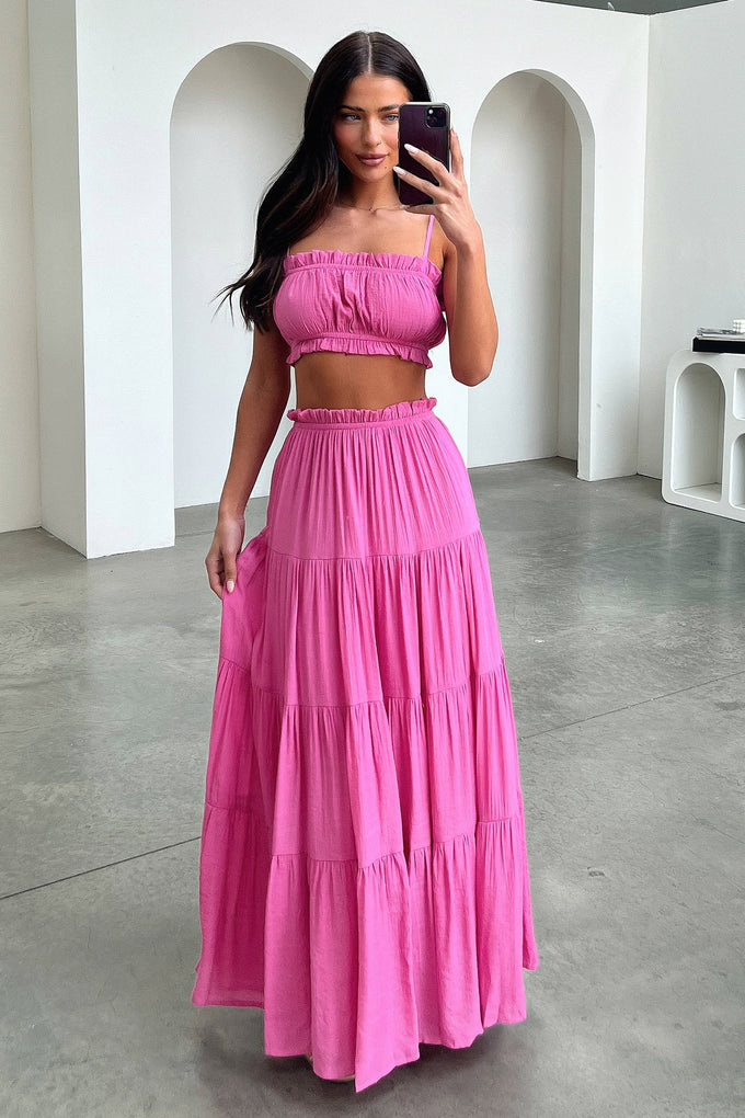 Selina Tiered Maxi Skirt Pink – Thats So Fetch UK1