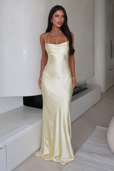 Starlette Cowl Neck Satin Maxi Dress - Yellow