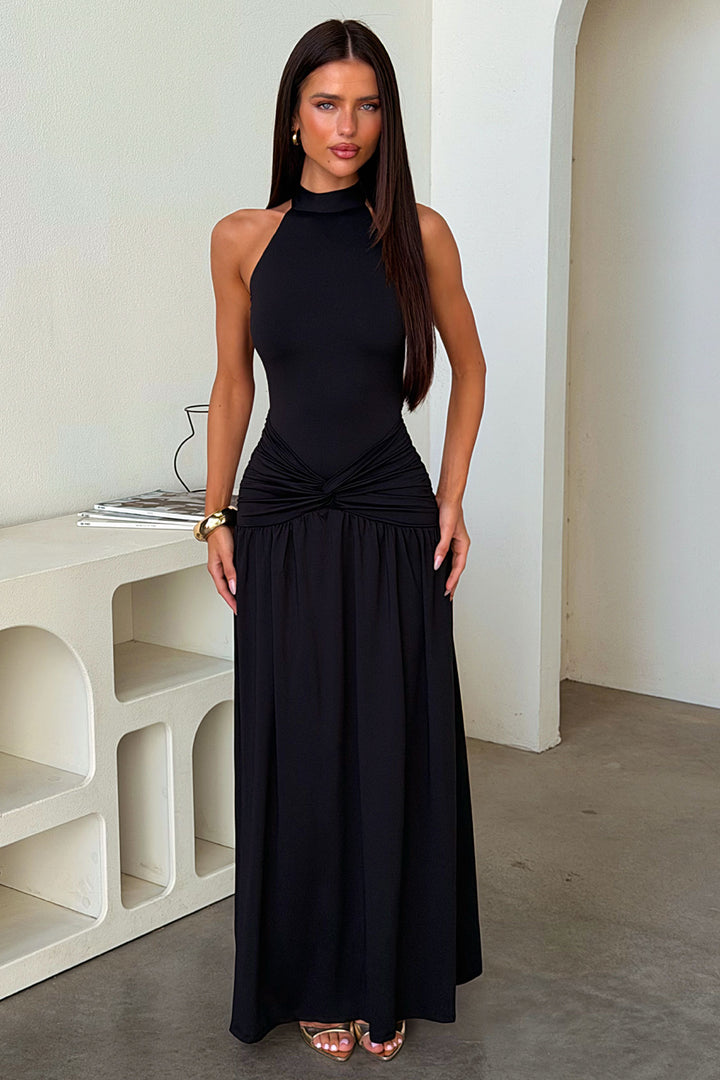 Tallulah High Neck Maxi Dress - Black