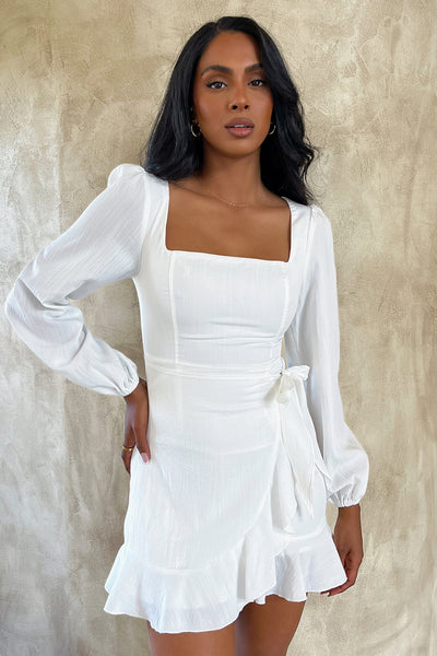 Silvana Long Sleeve Wrap Mini Dress - White